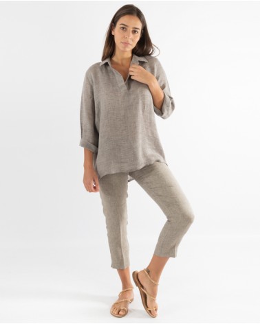 BLUSA SCOLLO V 100% LINO