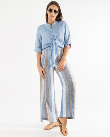 SERENA MANDARIN COLLAR SHIRT 100% LINEN-2COLORS
