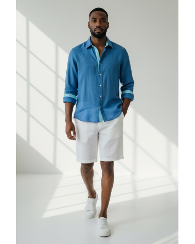 CAMICIA UOMO OCEANO CON RIPORTI MARE 100% LINO