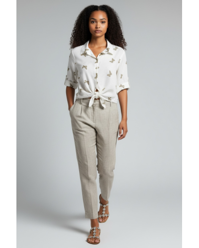 CAMICIA SERENA CON FARFALLE RICAMATE 100% LINO