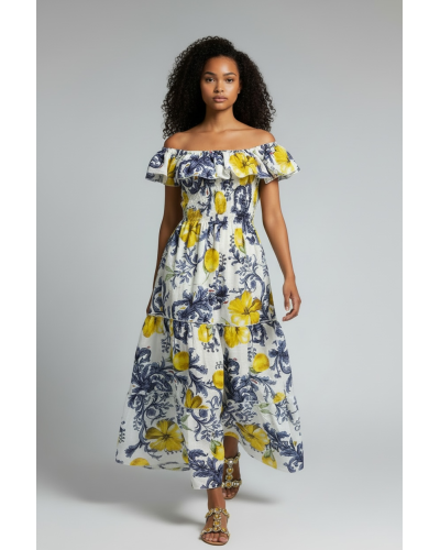 VESTITO MARGOT FANTASIA LIMONI IN PURO LINO